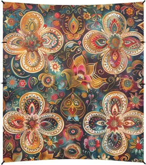 Vintage Bohemian Flowers Paisley Beach Cabana Tent UPF50  Protection Easy Setup Large Portable Sun Shelter with Sand Pockets for Camping, Fishing, Backyard Fun