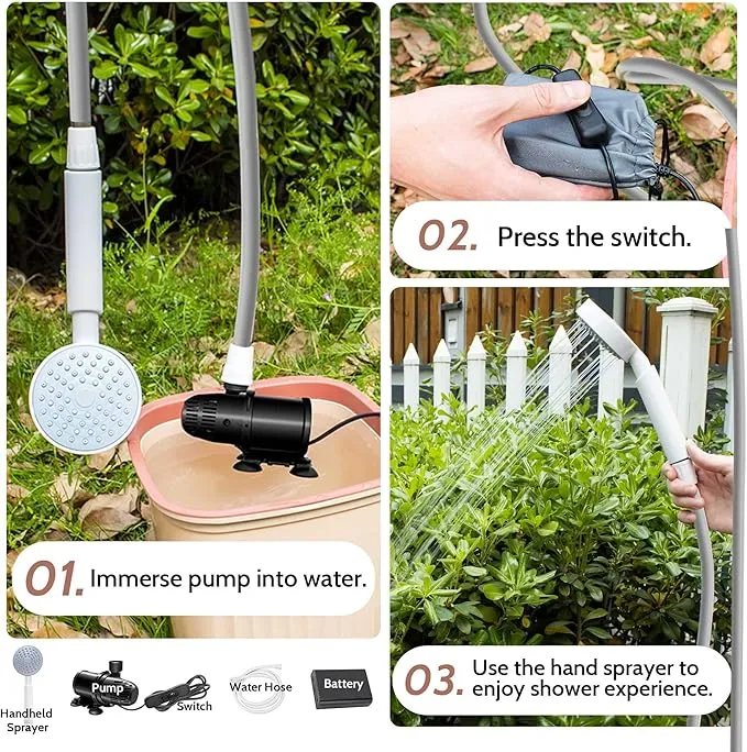 VINTEX Portable Camping Shower, Portable Shower with USB Rechargeable Battery, Outdoor Shower for Hiking, Traveling, Pet Bath