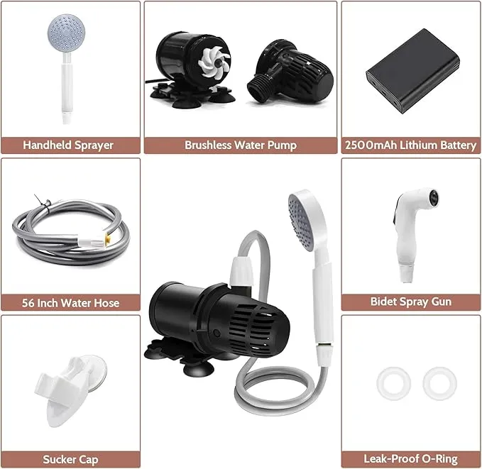 VINTEX Portable Camping Shower, Portable Shower with USB Rechargeable Battery, Outdoor Shower for Hiking, Traveling, Pet Bath