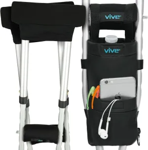 Vive Crutch Pads, Bag, & Hand Grips (5 PCS) - Crutches for Adults Armpit Padding, Hand Grips, Accessories Pouch - Soft Tips Medical Padded Handles, Accessories for Kids, Men, Women - Lightweight
