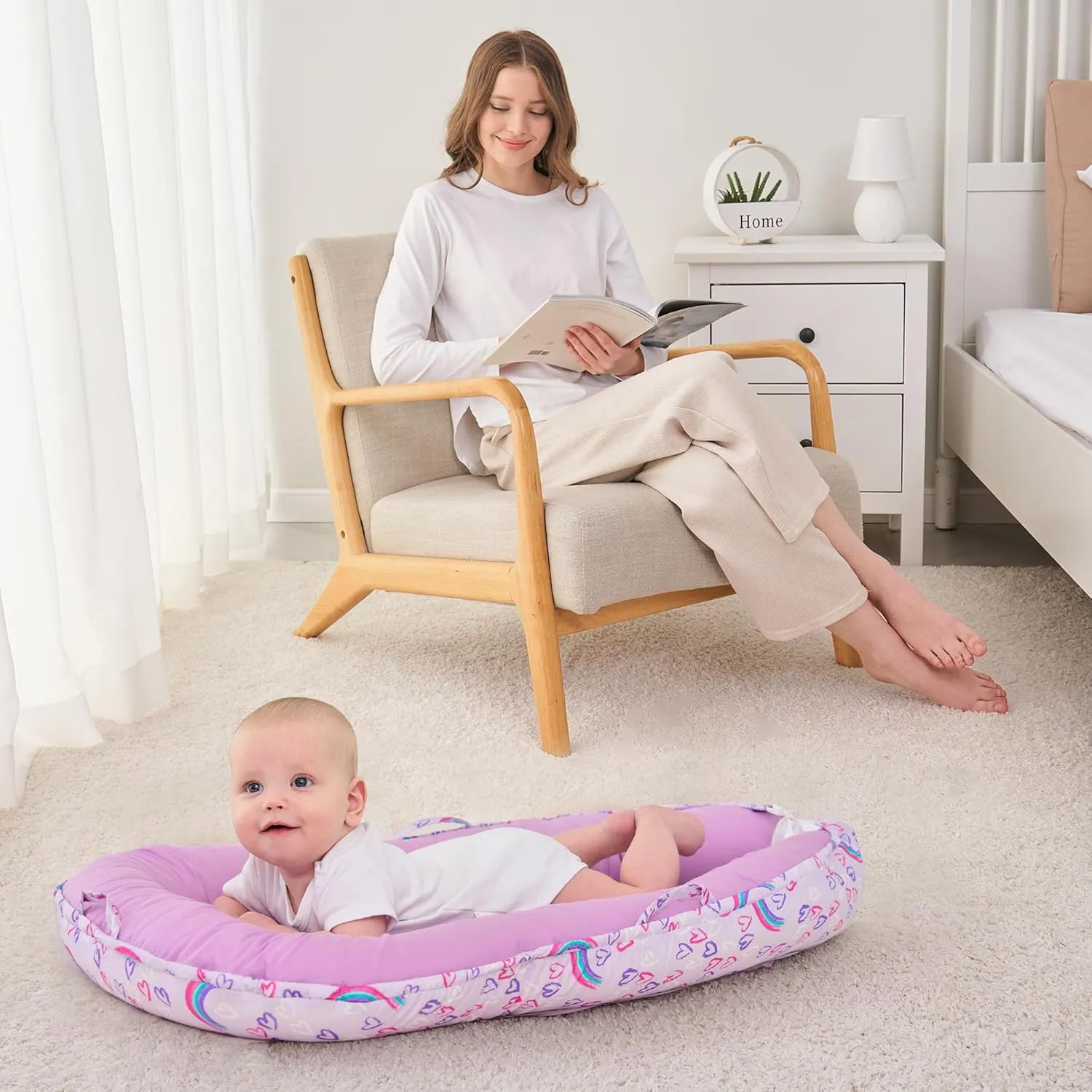 Viviland Baby Lounger for Newborn, Soft Breathable Snuggle Me Lounger Fits 0-24 Months Newborn Infant, Rainbow