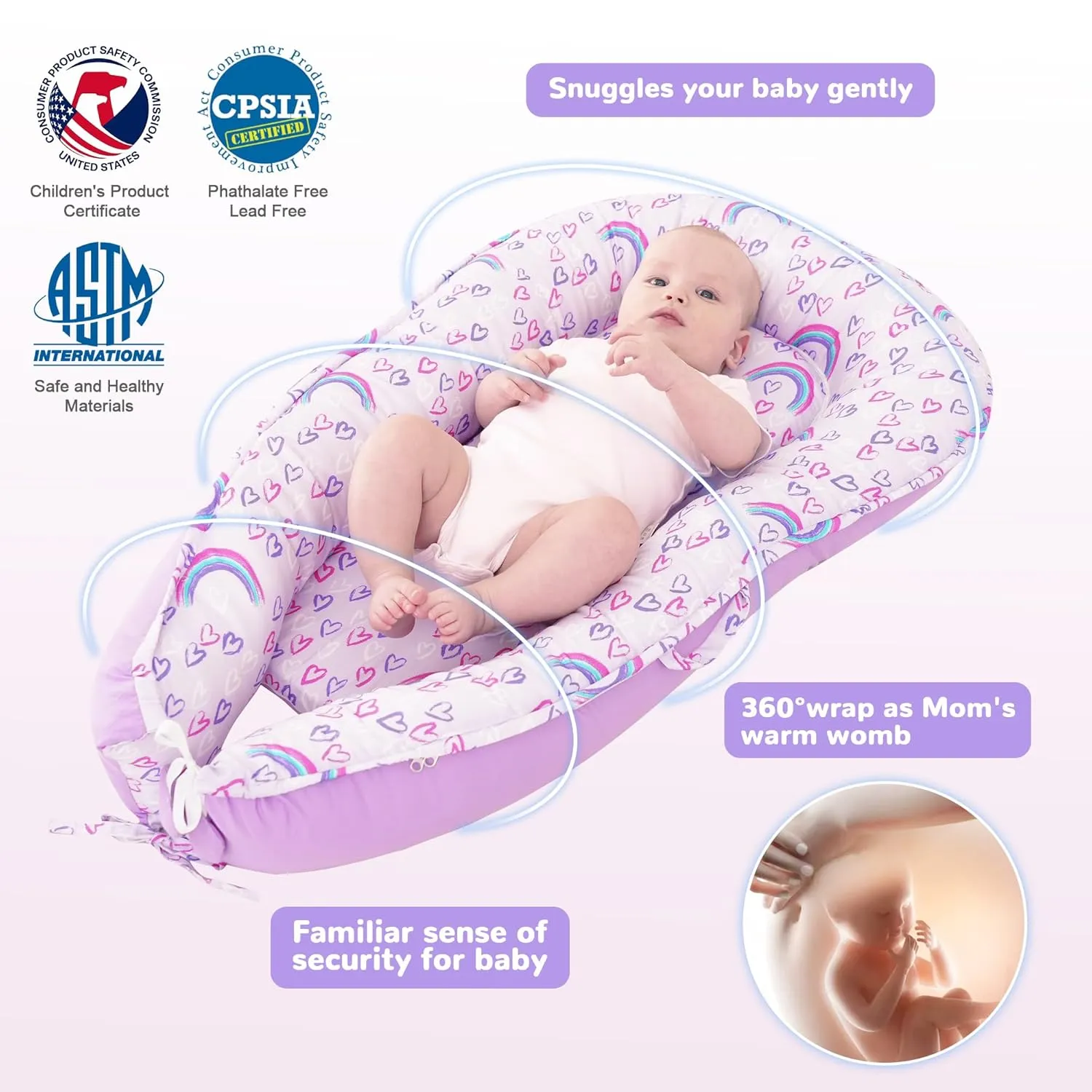 Viviland Baby Lounger for Newborn, Soft Breathable Snuggle Me Lounger Fits 0-24 Months Newborn Infant, Rainbow