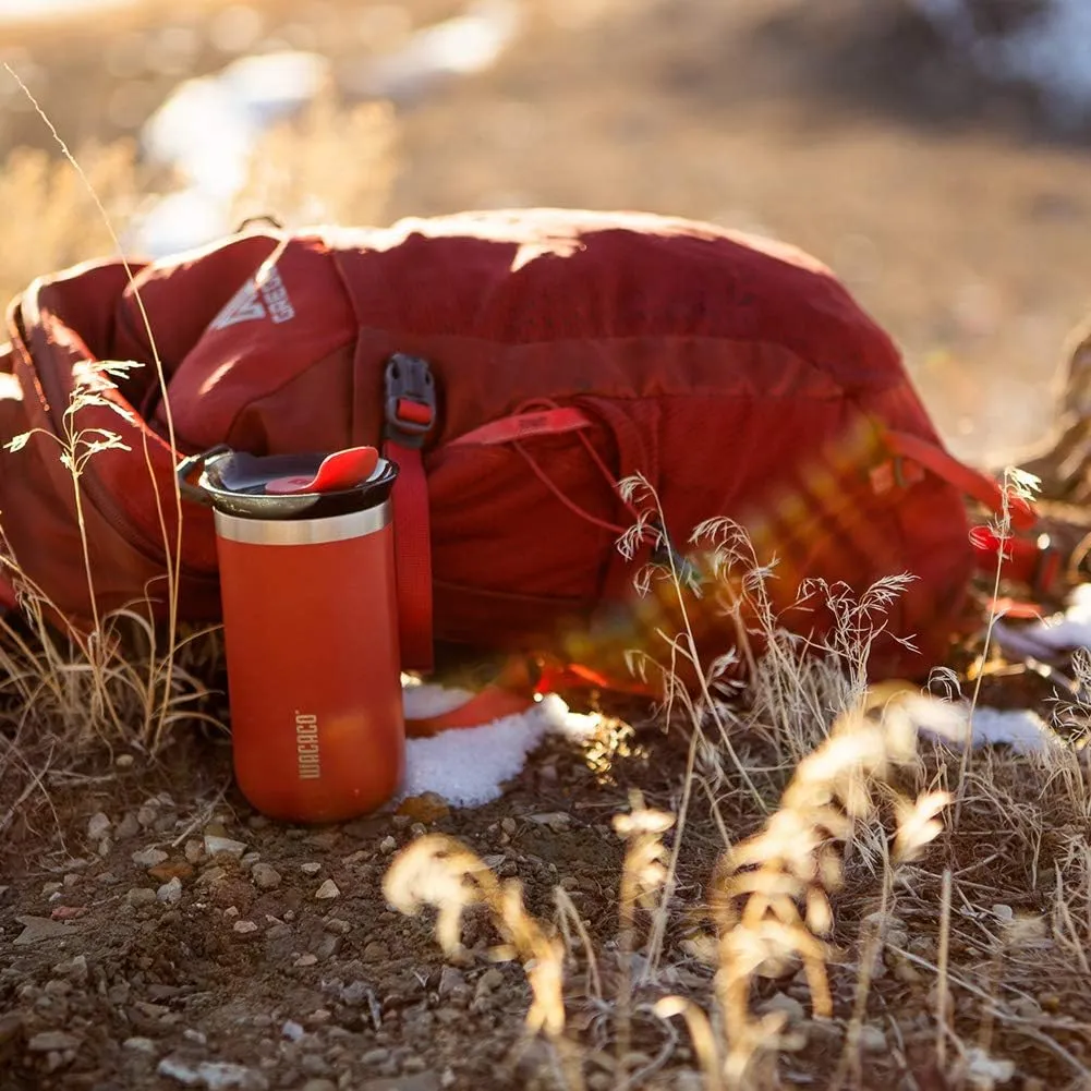 WACACO Octaroma Lungo Vacuum Insulated Coffee Mug, Double-wall Stainless Steel Travel Tumbler With Drinking Lid, 10 fl oz(300ml)， Carmine Red