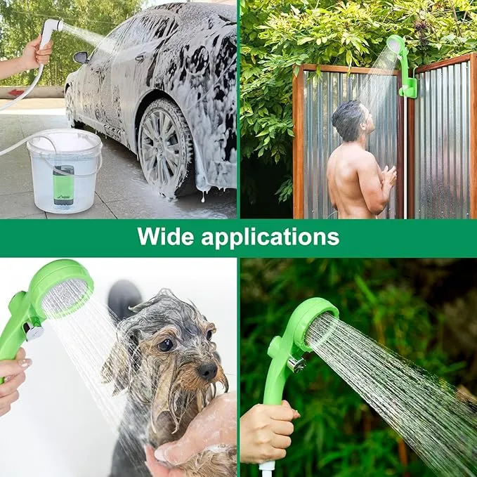 WADEO Portable Shower for Camping, Outdoor Electric Shower Rechargeable Pump with Intelligent Digital Display, Camping Shower Head Nozzle for Camping, Hiking, Traveling, Washing