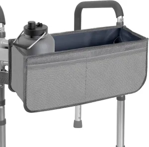 Walker Basket for Folding Walker with Cup Holder, Large Capacity Detachable Foldable Walker Storage Bag for Seniors with Never Tipping Over (Grey)