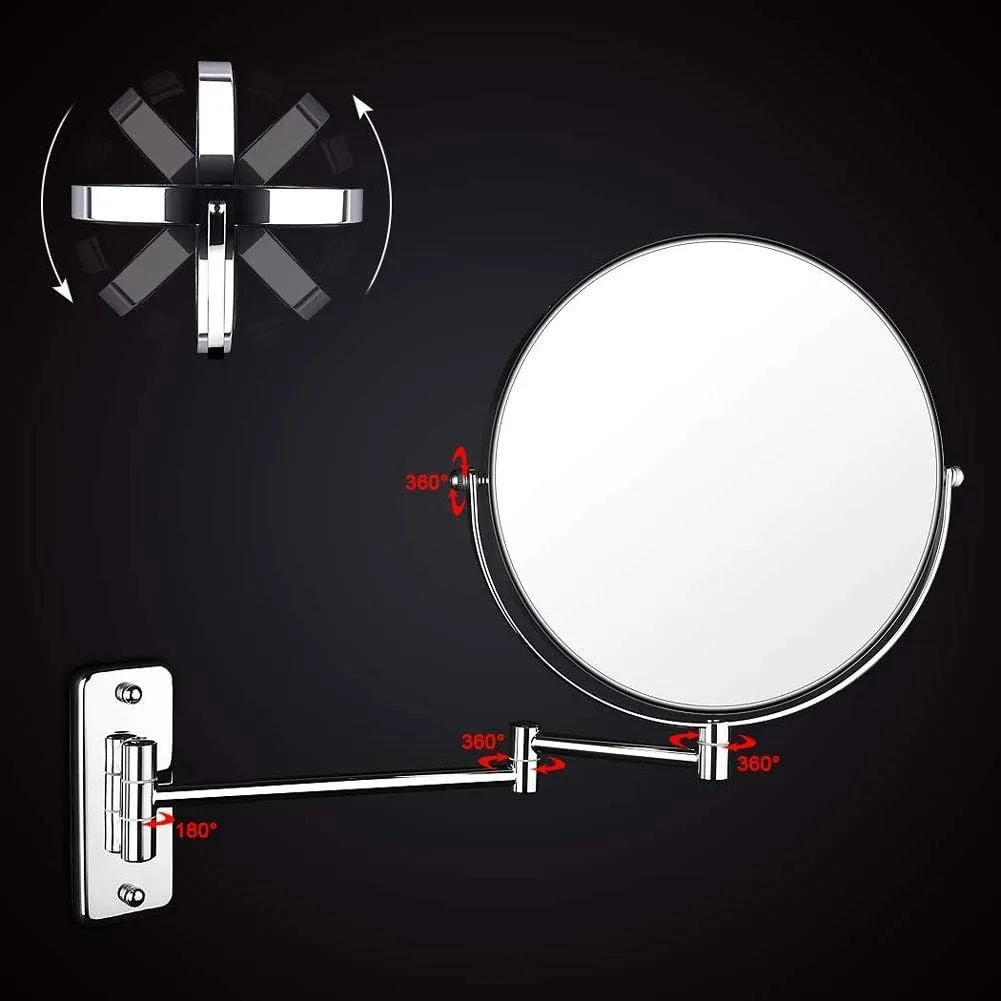 Wall Mounted Makeup Mirror 8-inch 3X Magnification 360°Swivel Extending Folding Bathroom Shaving Cosmetic Make Up Mirror (Nickel Brushed 1X/3X)