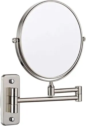 Wall Mounted Makeup Mirror 8-inch 3X Magnification 360°Swivel Extending Folding Bathroom Shaving Cosmetic Make Up Mirror (Nickel Brushed 1X/3X)