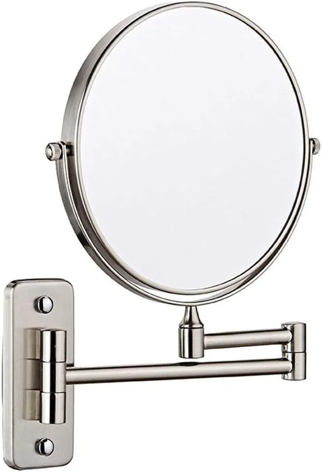 Wall Mounted Makeup Mirror 8-inch 3X Magnification 360°Swivel Extending Folding Bathroom Shaving Cosmetic Make Up Mirror (Nickel Brushed 1X/3X)