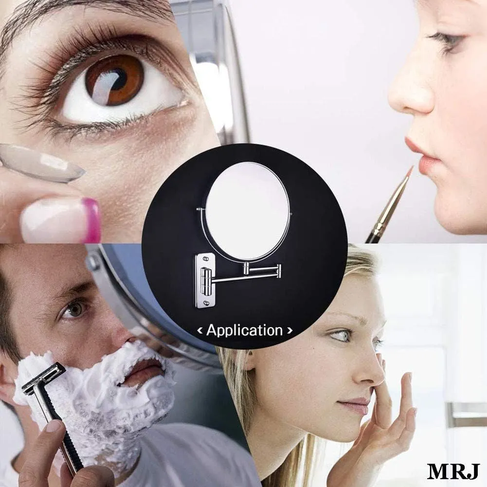 Wall Mounted Makeup Mirror 8-inch 3X Magnification 360°Swivel Extending Folding Bathroom Shaving Cosmetic Make Up Mirror (Nickel Brushed 1X/3X)