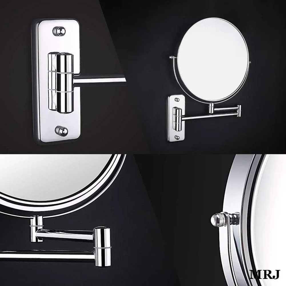Wall Mounted Makeup Mirror 8-inch 3X Magnification 360°Swivel Extending Folding Bathroom Shaving Cosmetic Make Up Mirror (Nickel Brushed 1X/3X)