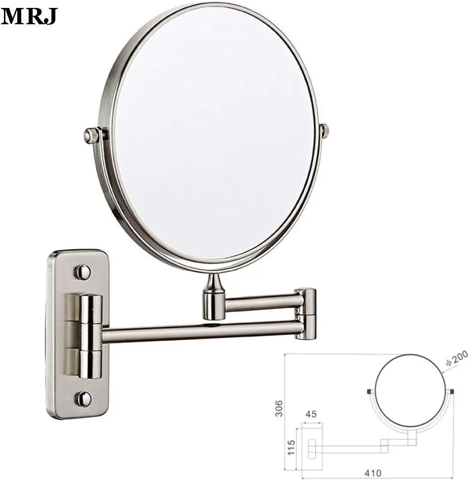Wall Mounted Makeup Mirror 8-inch 3X Magnification 360°Swivel Extending Folding Bathroom Shaving Cosmetic Make Up Mirror (Nickel Brushed 1X/3X)