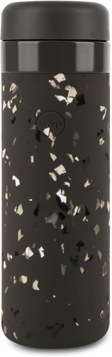 W&P Porter Insulated Bottle 20 oz Charcoal Terrazzo| Clean Taste Ceramic Coating for Water, Coffee, & Tea | Wide Mouth Vacuum Insulated | Dishwasher Safe (WP-PCB20-TZCH)