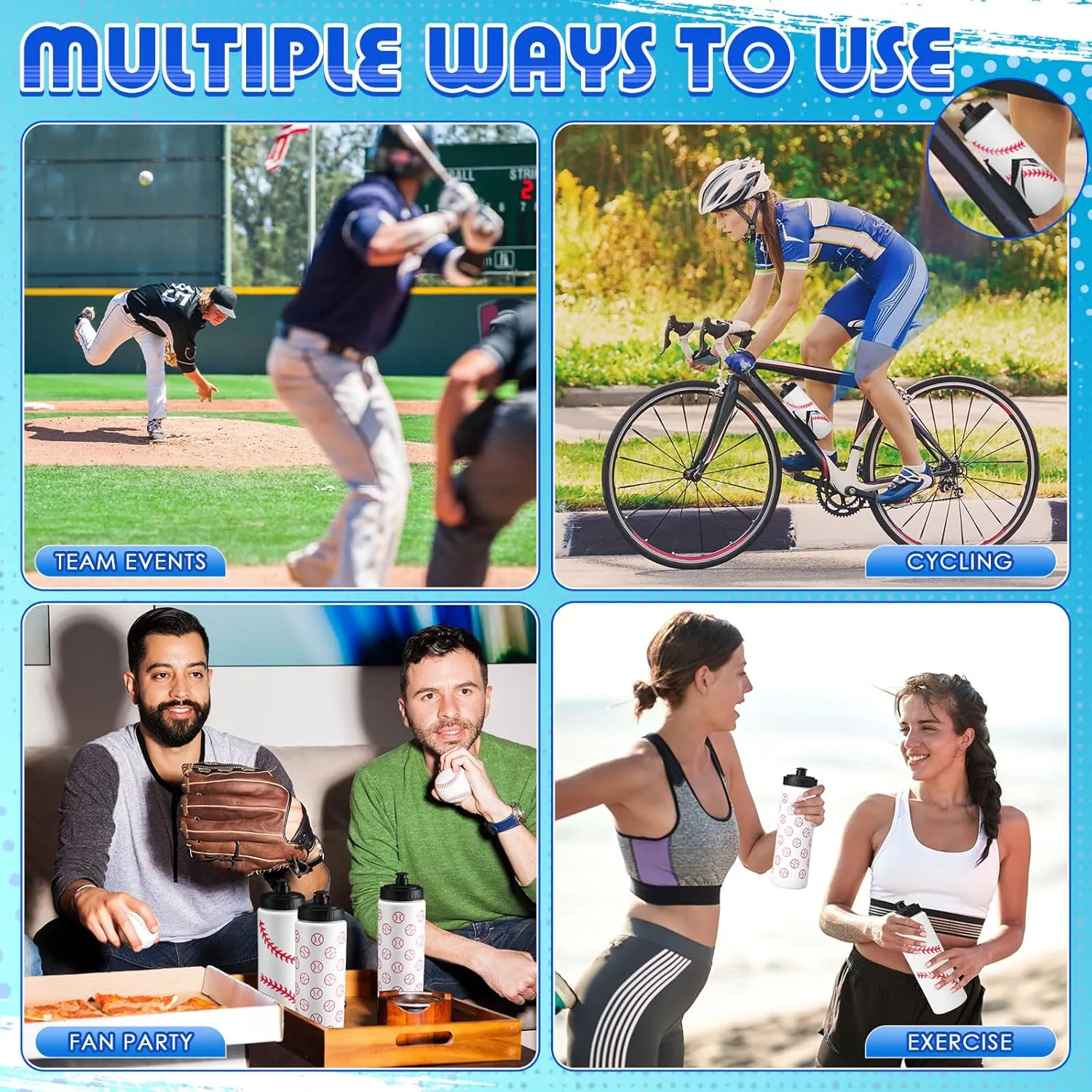 Water Bottle Bulk 20 oz Sports Ball Cup Accessories Reusable Sports Squeeze Water Bottle for Party Favor Players Lovers Team Gifts Gym for Most Bike Cage