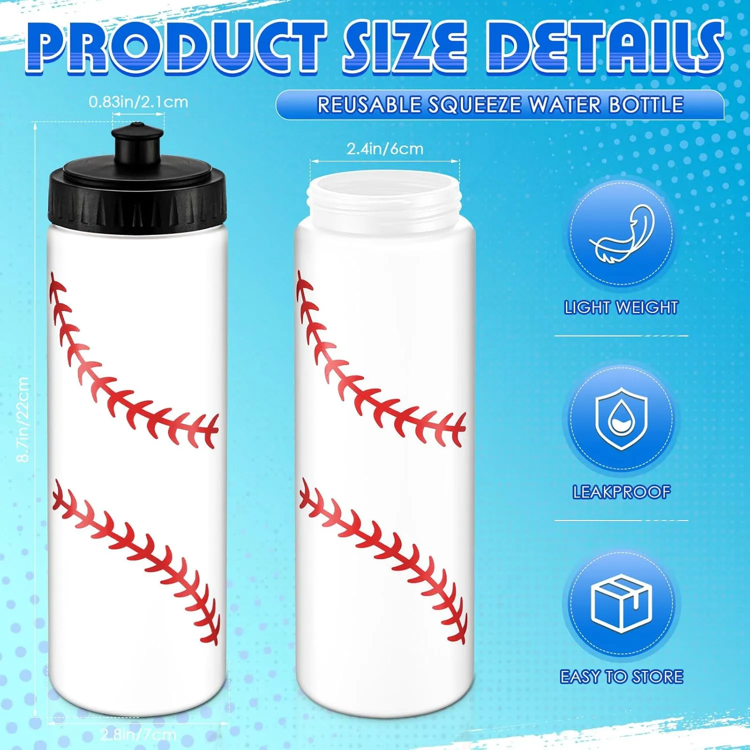 Water Bottle Bulk 20 oz Sports Ball Cup Accessories Reusable Sports Squeeze Water Bottle for Party Favor Players Lovers Team Gifts Gym for Most Bike Cage