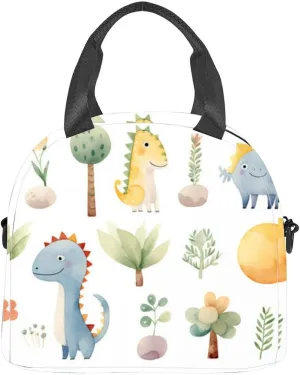 Watercolor cute set trees plants and other a white Insulated Adult Lunch Bag with Shoulder Strap for Women Lightweight Reusable Portable Freezable Lunch Tote Bag for Work Picnic