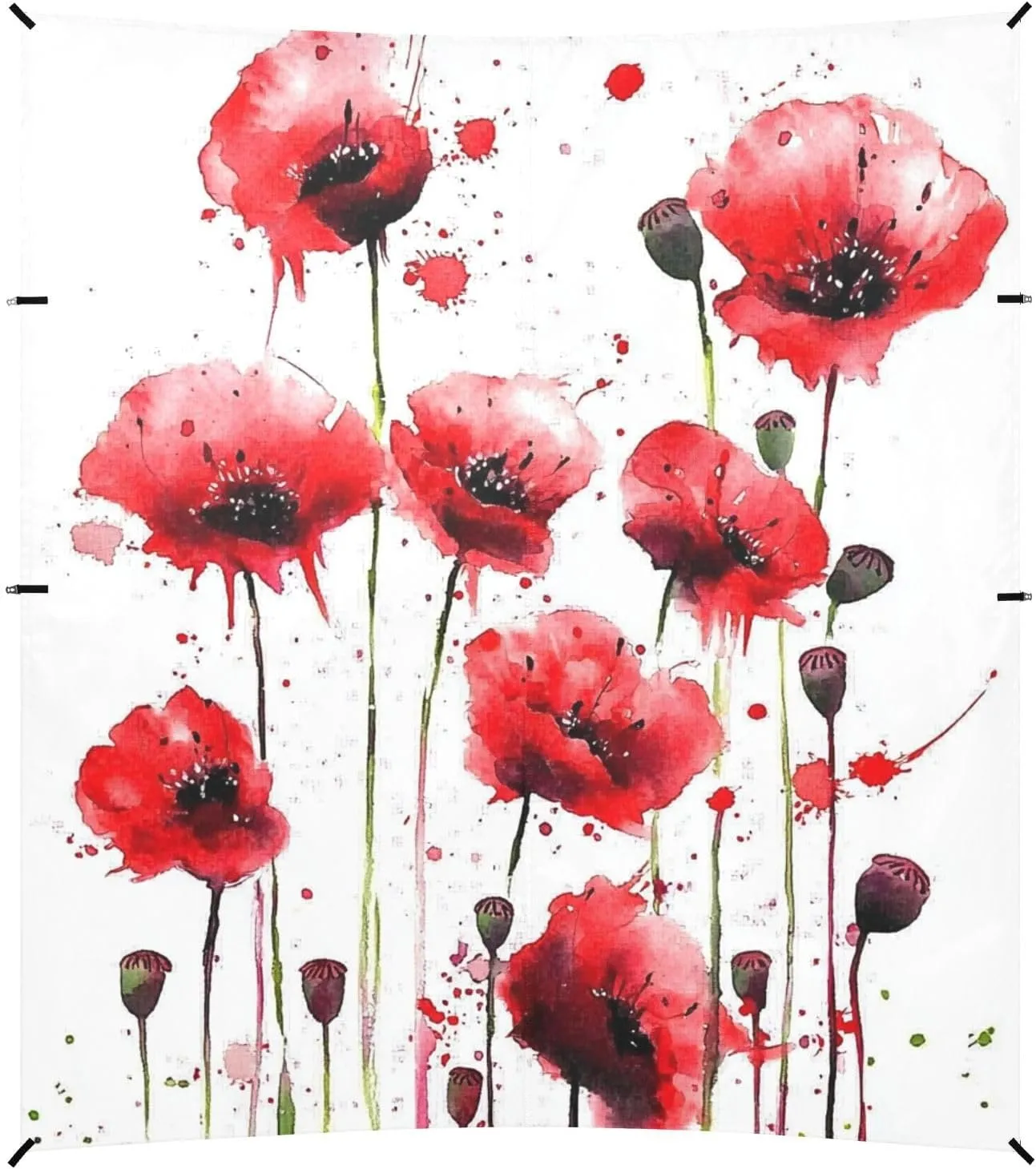 Watercolor Poppy Flowers Foldable Beach Cabana UPF50  Protection Easy Setup Outdoor Sun Shade with Sand Shovel, Sandbags for Camping, Fishing, Backyard Fun