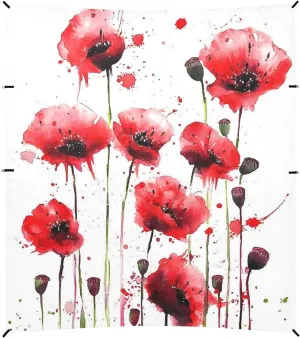 Watercolor Poppy Flowers Foldable Beach Cabana UPF50  Protection Easy Setup Outdoor Sun Shade with Sand Shovel, Sandbags for Camping, Fishing, Backyard Fun