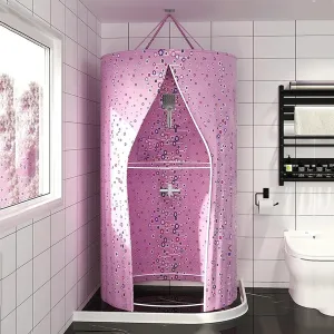 Waterproof Bathroom Shower Curtain Weighted Hem Round Polyester Portable Shower Curtains Hanging Heat Insulation Double Zipper(Size:80x200cm/31.5x78.7in,Color:A)