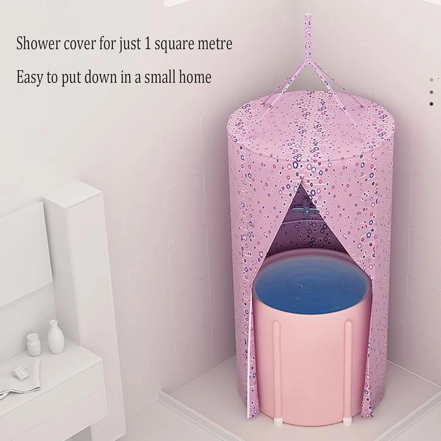 Waterproof Bathroom Shower Curtain Weighted Hem Round Polyester Portable Shower Curtains Hanging Heat Insulation Double Zipper(Size:80x200cm/31.5x78.7in,Color:A)