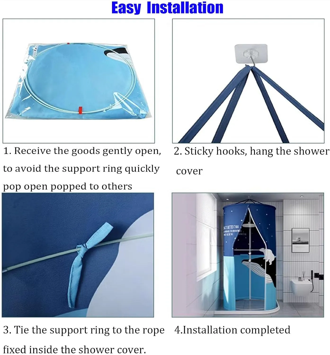 Waterproof Bathroom Shower Curtain Weighted Hem Round Polyester Portable Shower Curtains Hanging Heat Insulation Double Zipper(Size:80x200cm/31.5x78.7in,Color:A)