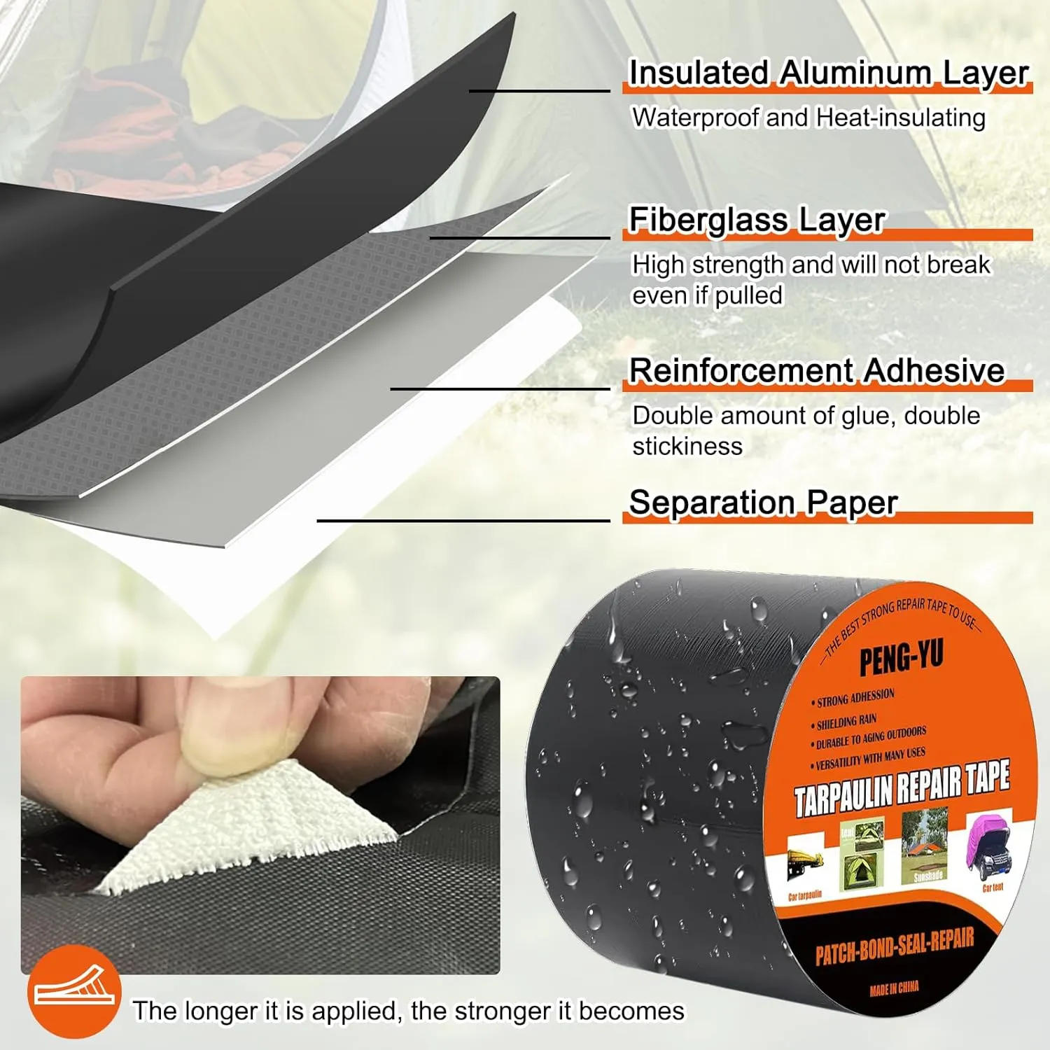 Waterproof Repair Tape,Awning Black Duct Tape,Fabric Flex Seal Tape for RV Skirting for Winter,Canvas,Boat Covers,Tent,Sail,Tenacious TapeTarp Repair Kit RV Underbelly Tape Heavy Duty(Black)
