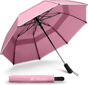 Weatherman Arnold Palmer Compact Collapsible Umbrella - Windproof Protection From Wind, Rain & Sun - Resists Up to 55 MPH Winds - For Car and Backpack (Blush)