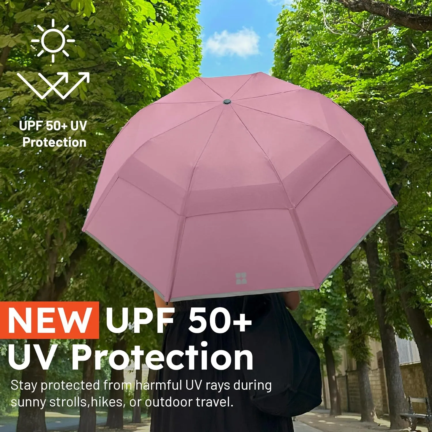 Weatherman Arnold Palmer Compact Collapsible Umbrella - Windproof Protection From Wind, Rain & Sun - Resists Up to 55 MPH Winds - For Car and Backpack (Blush)