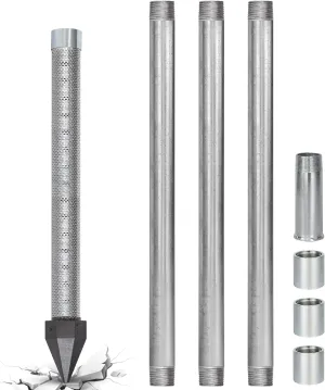 Well Drive Point Kit,1-1/4 Stainless Steel Well Point 3Pk 39” 1-1/4 Galvanized Drive Point Well Pipes,Heavy Duty Shallow Well Drilling Kit for Drive Sand Point Well&Soft Soil Well,36” Point 60 Gauze