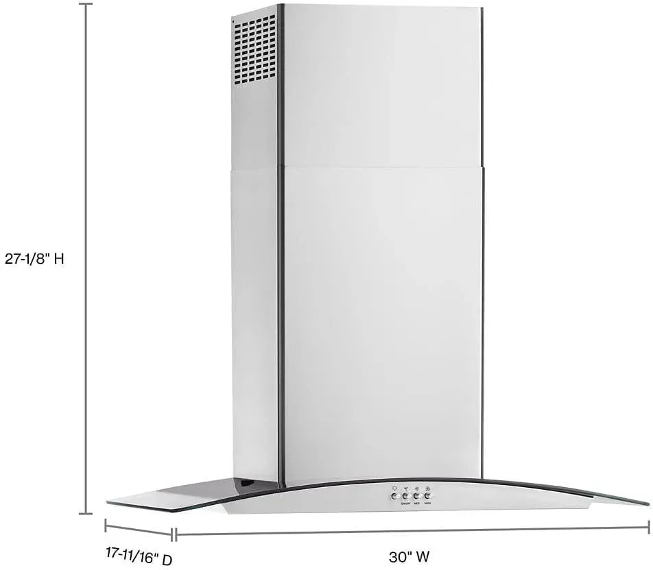 Whirlpool 30 in. Curved Glass Wall Mount Range Hood-Stainless Steel