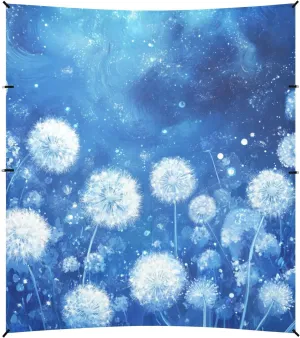White Dandelions Blue Foldable Beach Tent UPF50  Easy Setup Large Sun Shade with Sandbags and Shovel for Camping, Picnics, Backyard