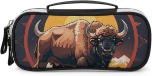 Wild American Bison Mountains Leather Makeup Bag Portable Small Cosmetic Organizer Waterproof Toiletry Bags Brushes Pencils And Travel Make Up Accessories