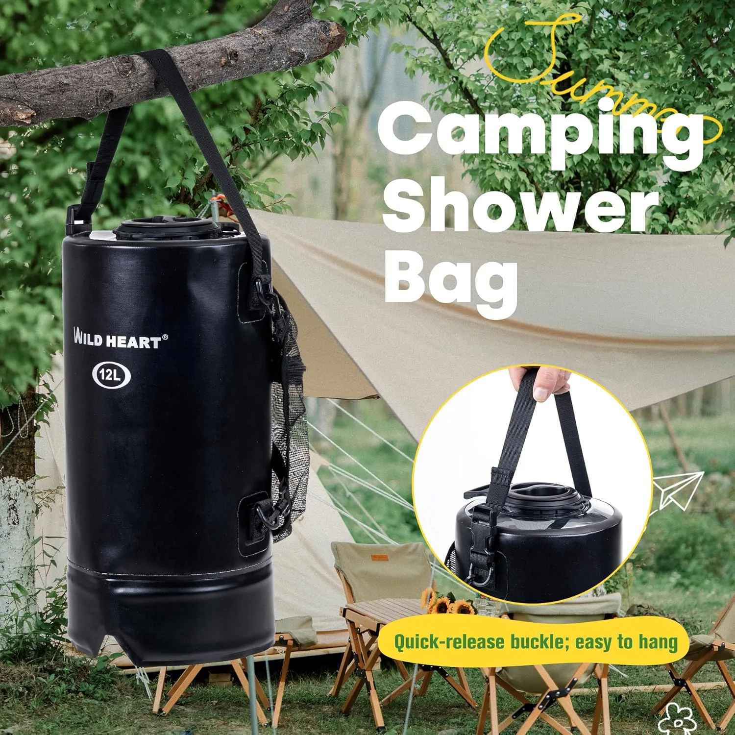 WILD HEART Camping Shower 22L/ 12L Portable Shower for Camping with Pressure Foot Pump and Hose - Solar Shower Bag Backpack for Camping, Road Trip & Outdoor Use