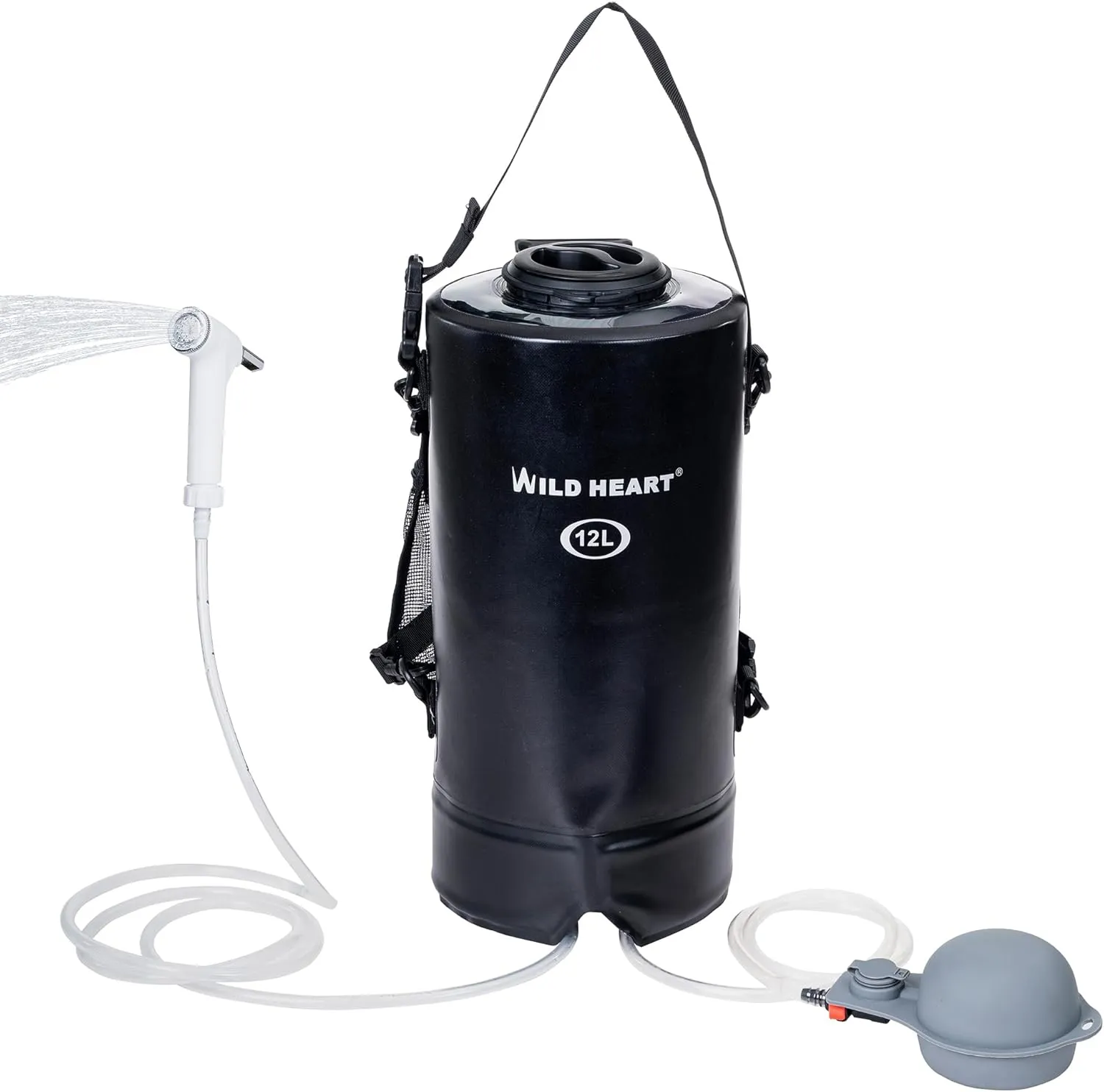 WILD HEART Camping Shower 22L/ 12L Portable Shower for Camping with Pressure Foot Pump and Hose - Solar Shower Bag Backpack for Camping, Road Trip & Outdoor Use