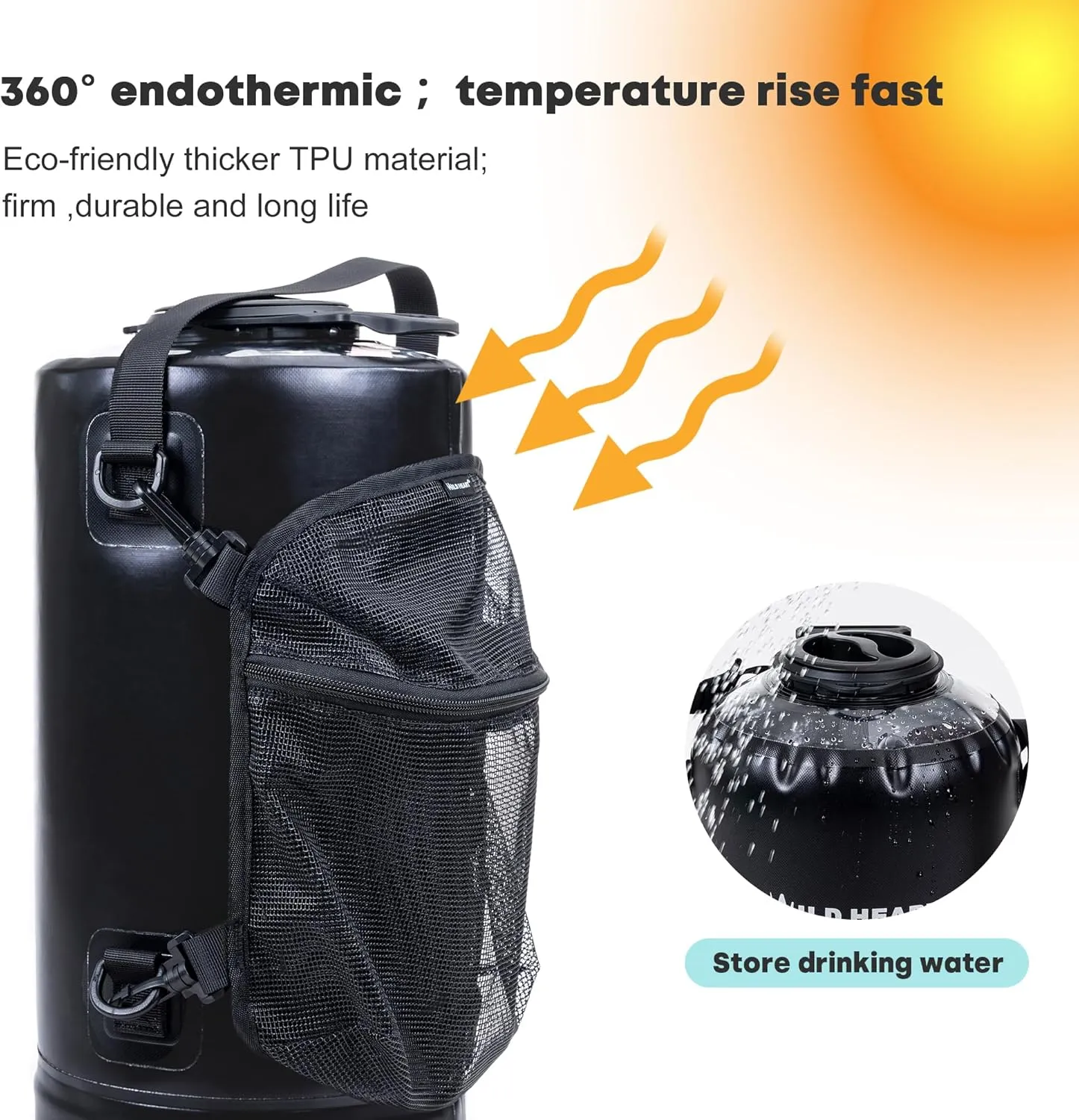 WILD HEART Camping Shower 22L/ 12L Portable Shower for Camping with Pressure Foot Pump and Hose - Solar Shower Bag Backpack for Camping, Road Trip & Outdoor Use