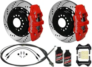 Wilwood AERO4 Rear 14" Big Brake Kit With Red Calipers, Drilled Rotors, Parking Brake Cable, Stainless Brake Lines & Fluid Compatible with 2005-2014 Mustang