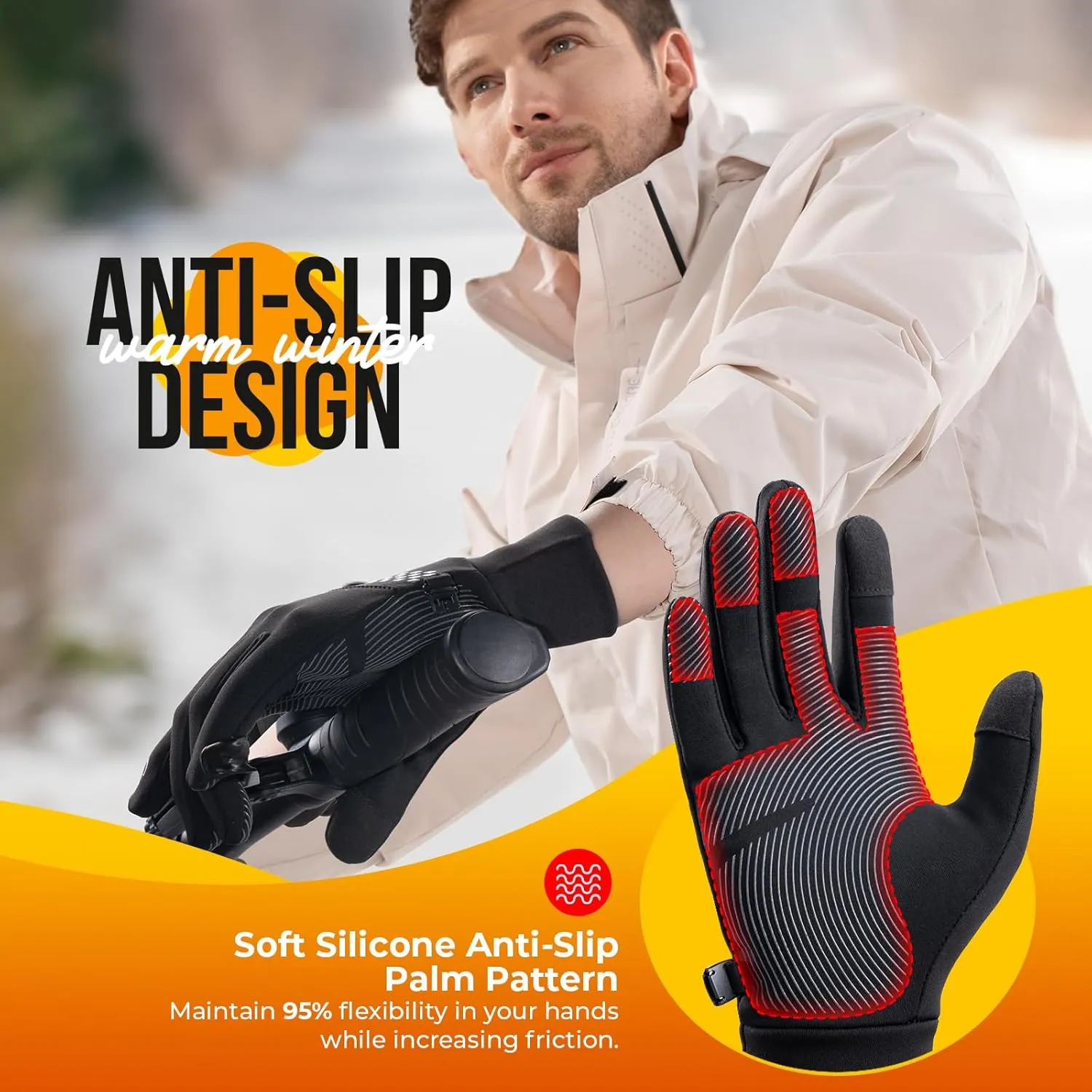 Winter Gloves Women Men, Warm Thermal Running Touchscreen Men Lightweight Walking Anti-Slip for Skiing
