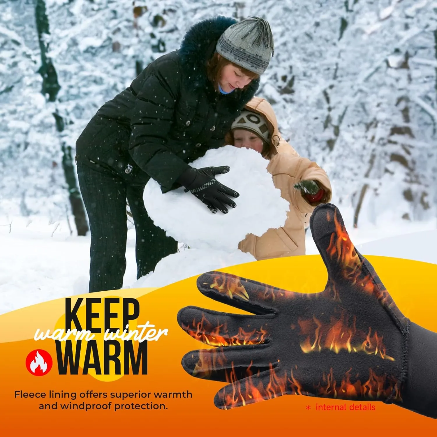 Winter Gloves Women Men, Warm Thermal Running Touchscreen Men Lightweight Walking Anti-Slip for Skiing