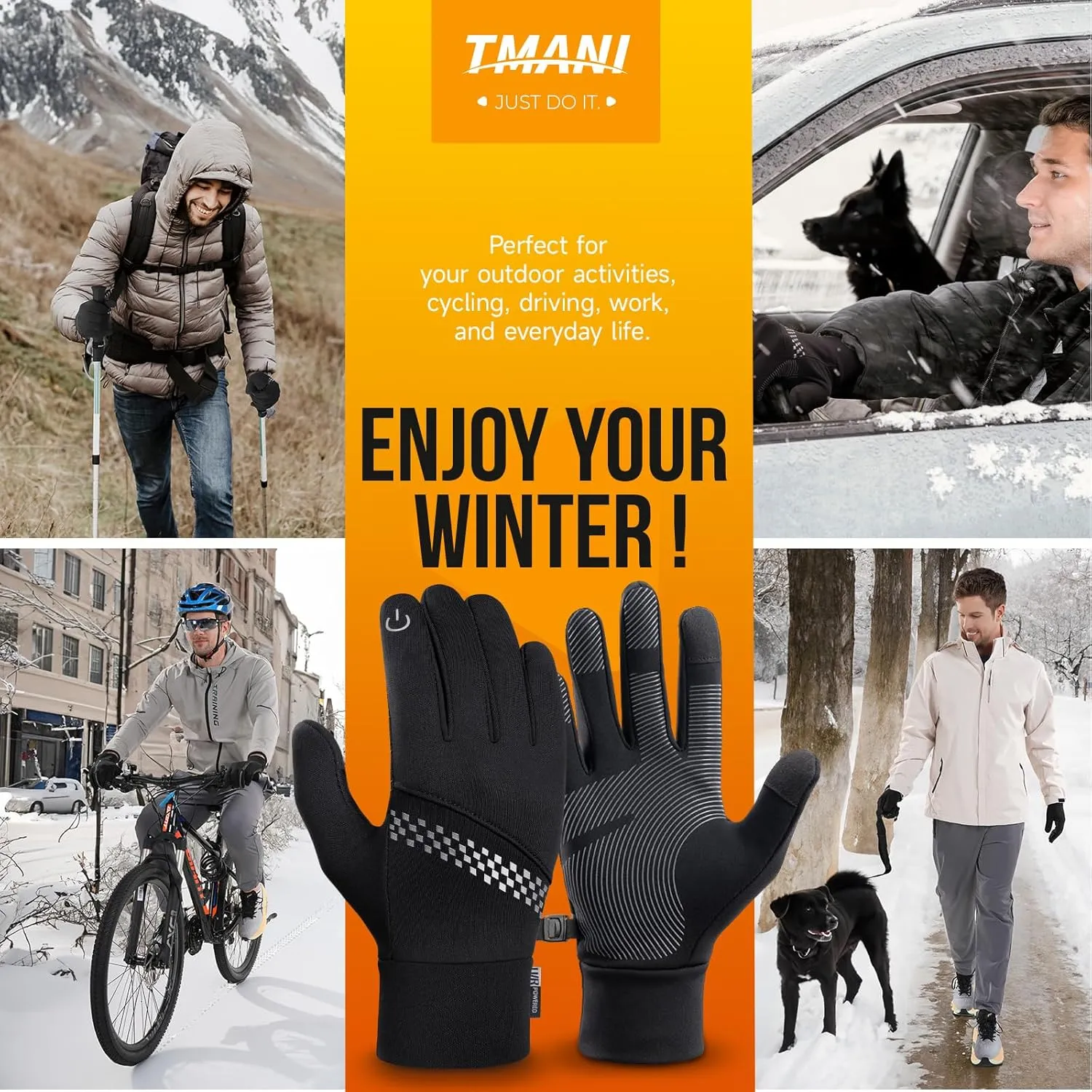 Winter Gloves Women Men, Warm Thermal Running Touchscreen Men Lightweight Walking Anti-Slip for Skiing