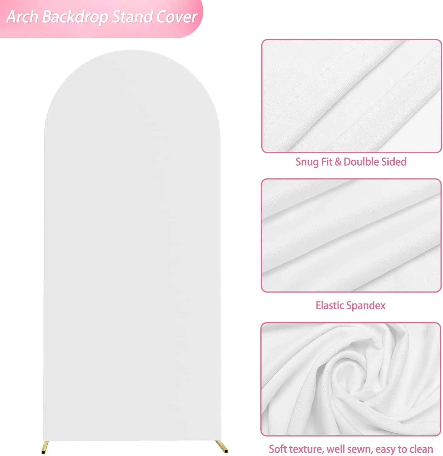 Wokceer 6FT Wedding Arch Cover Spandex Fitted Wedding Arch Covers Round Top Chiara Arch Backdrop Cover for Birthday Party Ceremony Banquet Decoration White