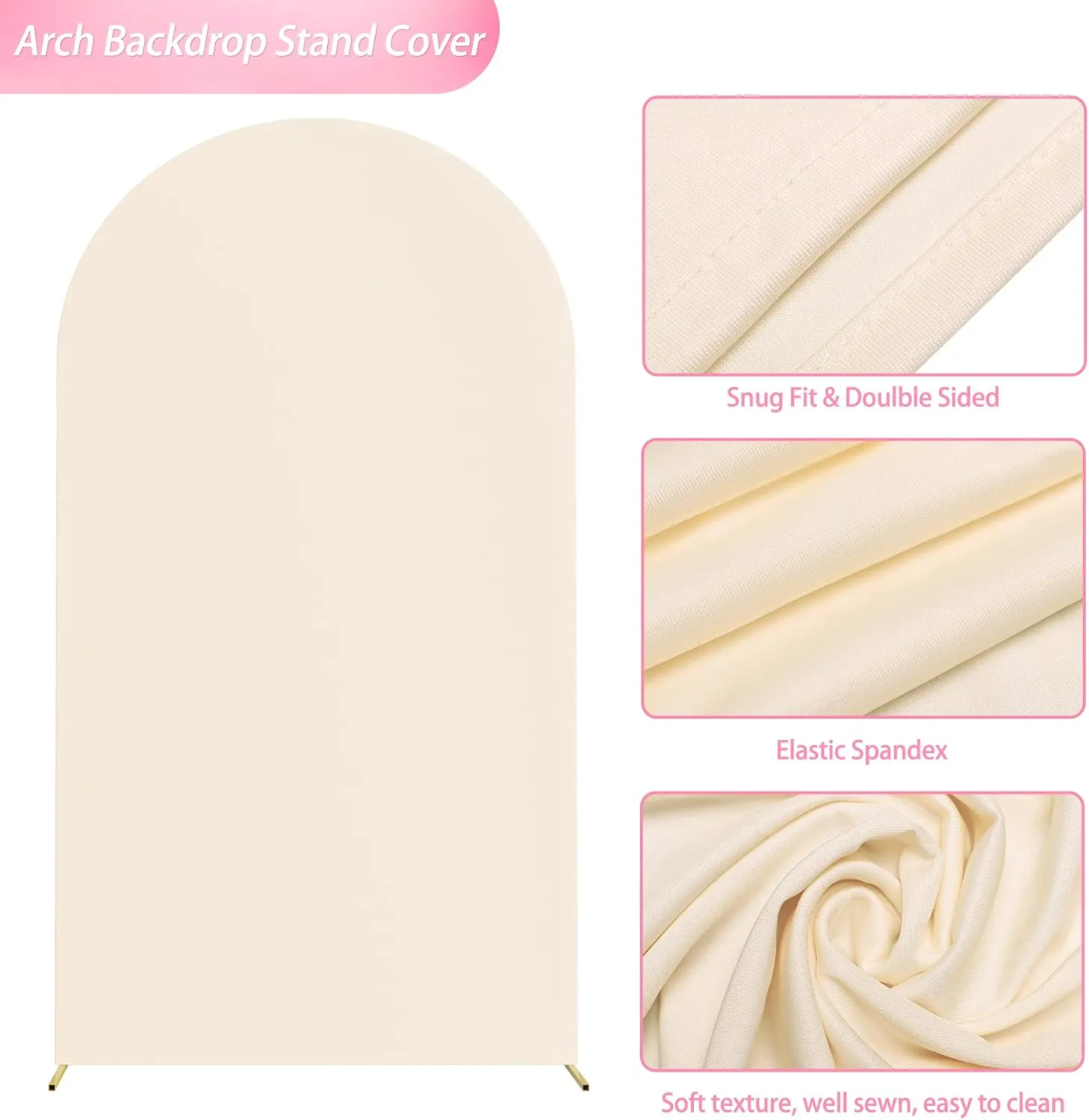 Wokceer 7.2FT Wedding Arch Cover Spandex Fitted Wedding Arch Stand Covers Round Top Chiara Arch Backdrop Cover for Birthday Party Ceremony Banquet Decoration Beige