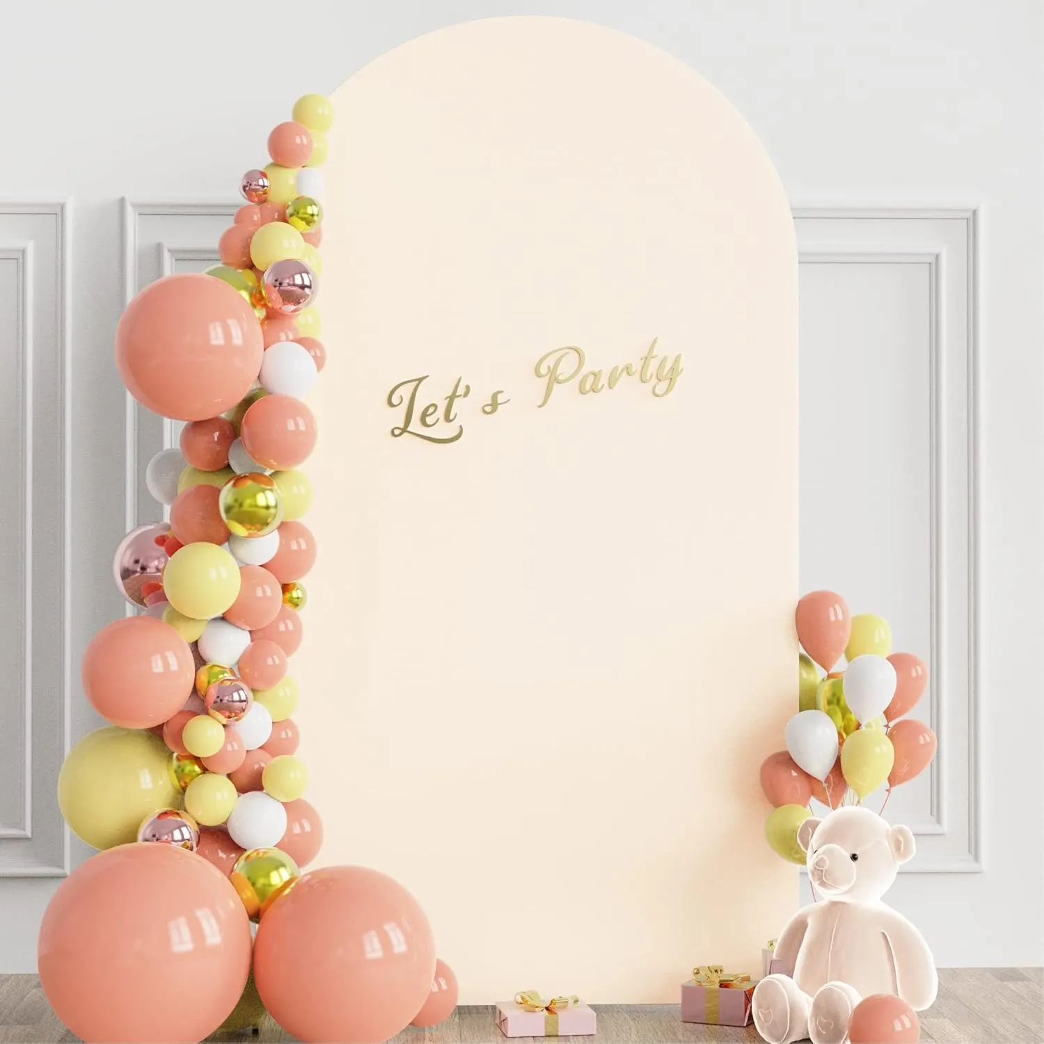 Wokceer 7.2FT Wedding Arch Cover Spandex Fitted Wedding Arch Stand Covers Round Top Chiara Arch Backdrop Cover for Birthday Party Ceremony Banquet Decoration Beige