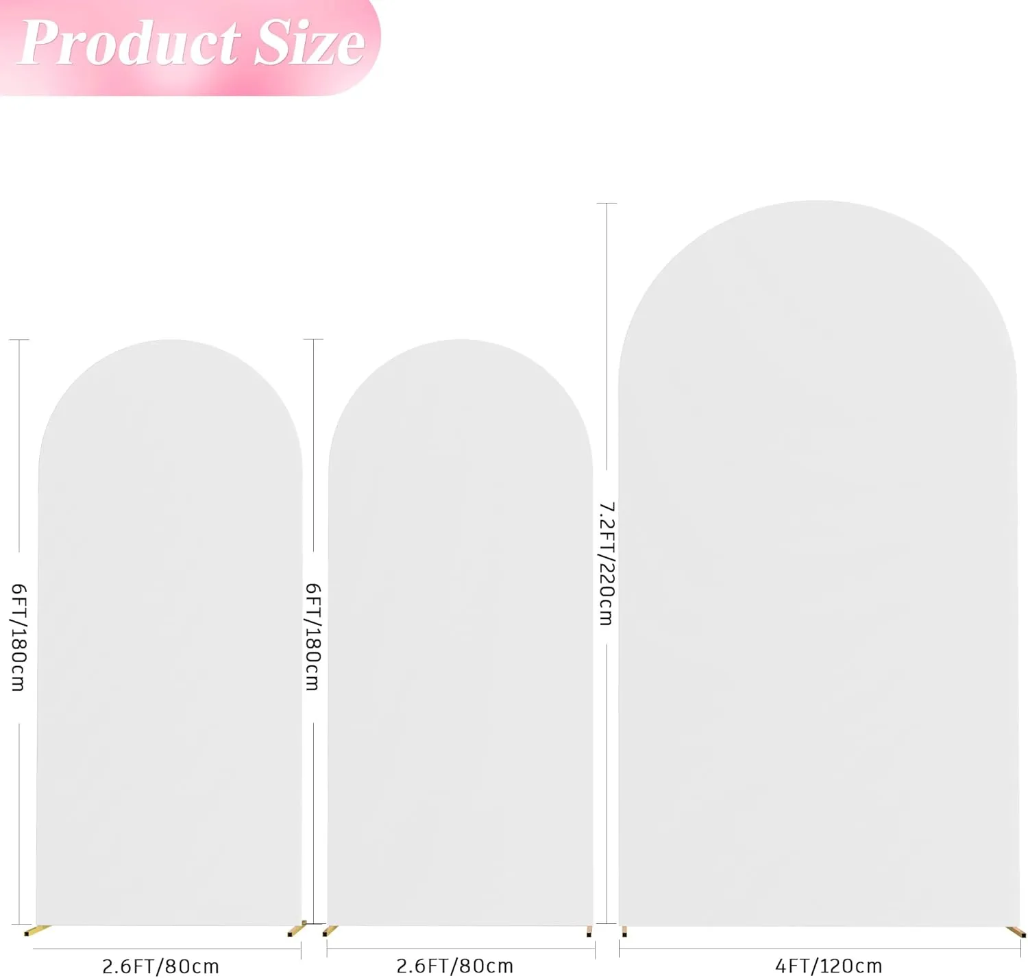 Wokceer Wedding Arch Backdrop Cover 7.2FT, 6FT, 6FT Spandex Set of 3 Wedding Arch Stand Covers Round Top Chiara Backdrop Stands Cover for Birthday Party Ceremony Banquet Decor White