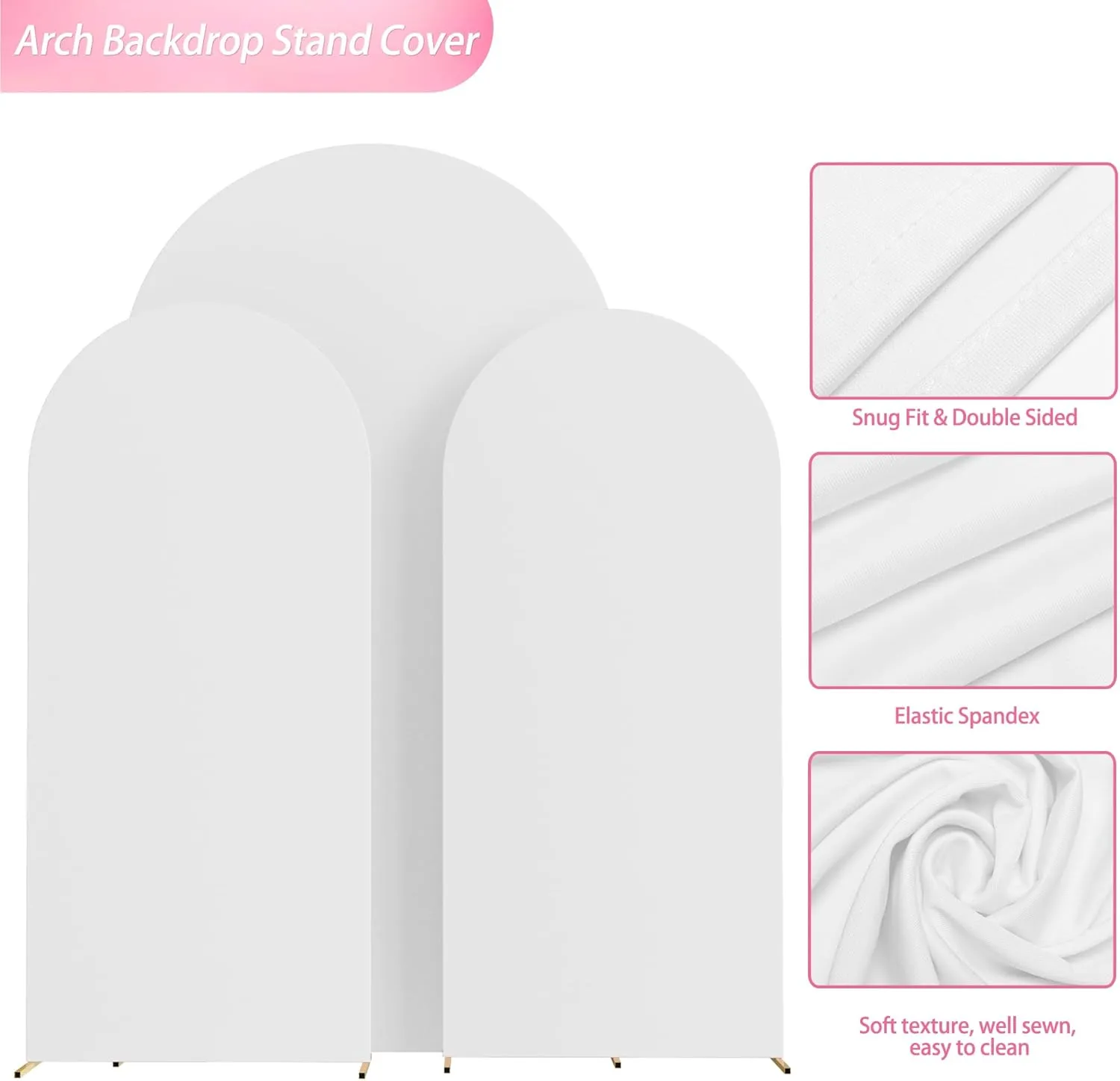Wokceer Wedding Arch Backdrop Cover 7.2FT, 6FT, 6FT Spandex Set of 3 Wedding Arch Stand Covers Round Top Chiara Backdrop Stands Cover for Birthday Party Ceremony Banquet Decor White