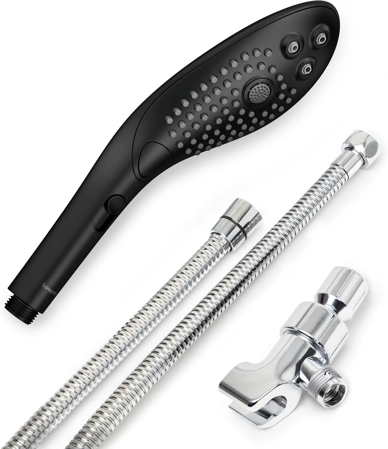 Womanizer Wave Black 2 in 1 Showerhead with 3 Jets & Stainless Steel Dual Connector Showerhead Accessory Kit Bundle