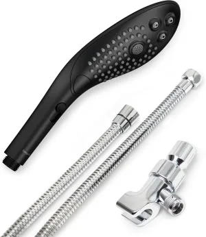 Womanizer Wave Black 2 in 1 Showerhead with 3 Jets & Stainless Steel Dual Connector Showerhead Accessory Kit Bundle