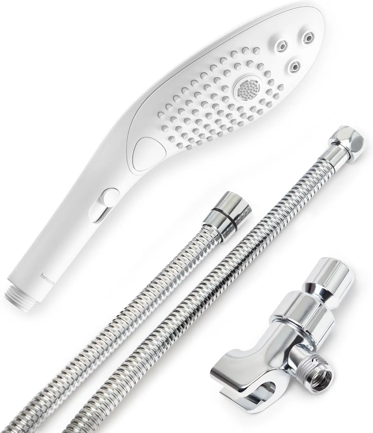 Womanizer Wave White 2 in 1 Showerhead with 3 Jets & Stainless Steel Dual Connector Showerhead Accessory Kit Bundle