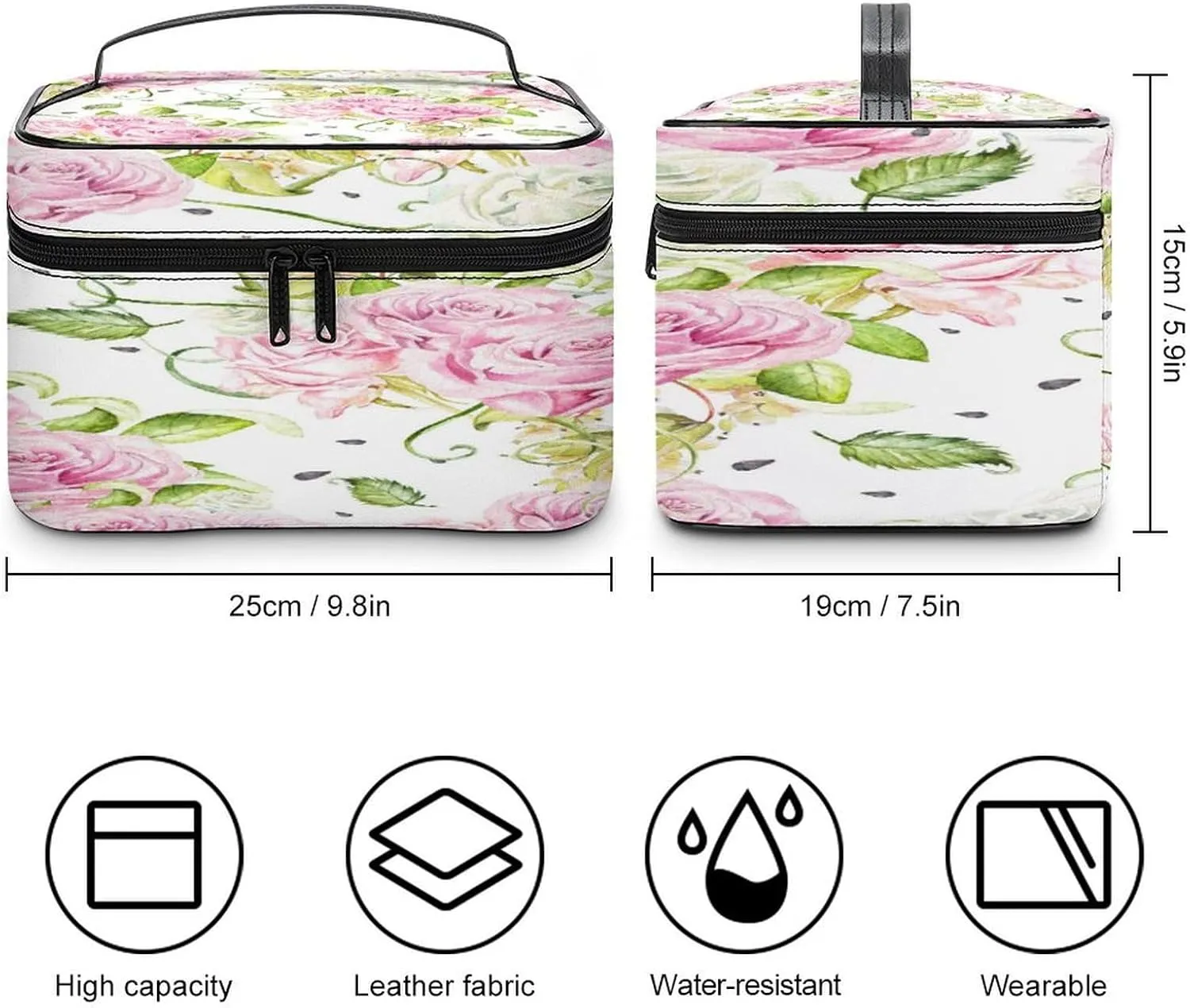 Women Leather Cosmetic Bag, Zipper Makeup Case Purse Holder Pouch Handbag