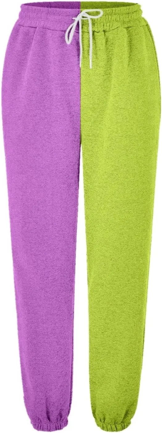Womens Casual Joggers with Pockets Loose Fit Drawstring Waist Active Gym Sweatpants Teen Girls Fashion Two Tone Lounge Slacks