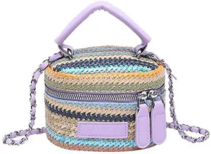 Women's Colorful Straw Crossbody Bag with Chain Strap Stylish Versatile Handbags