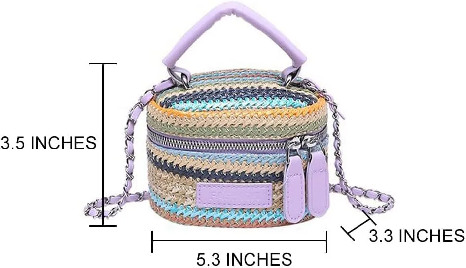 Women's Colorful Straw Crossbody Bag with Chain Strap Stylish Versatile Handbags